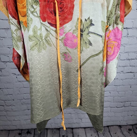Multicolor 100% Recycled Silk Roses Lightweight Dress Tunic Top India O/S - Picture 6 of 13